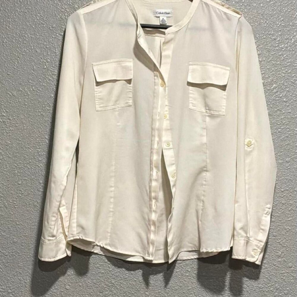 Calvin-klein Women's White and Cream Blouse